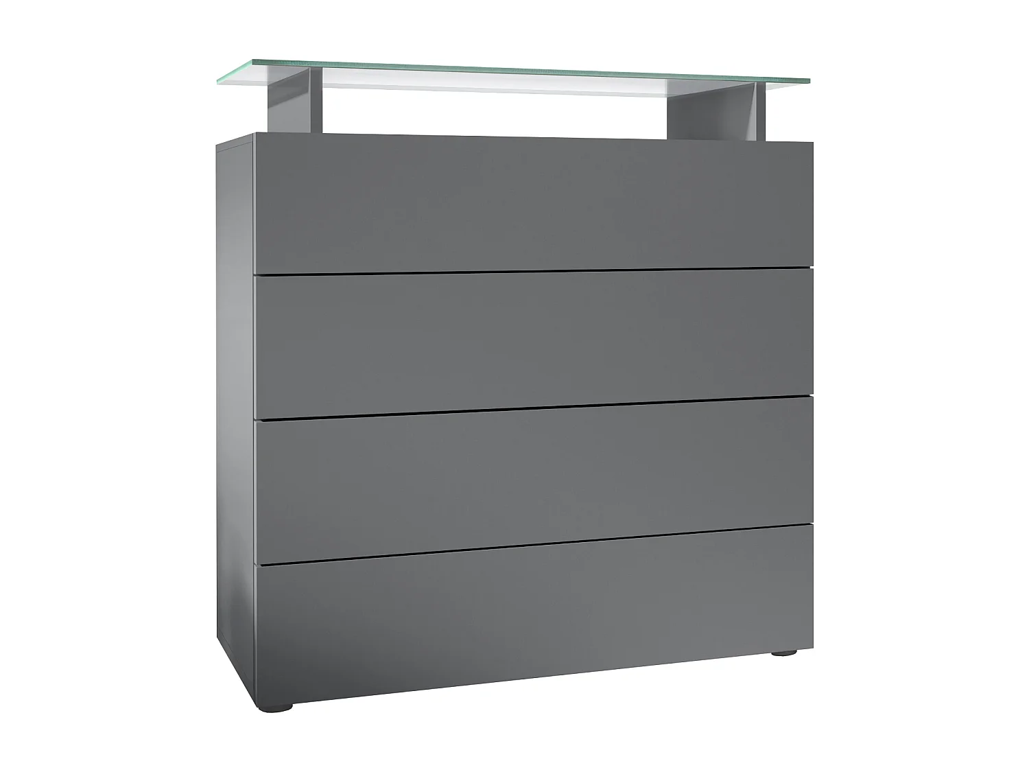 Buffet Pavos V2, Commode avec 4 tiroirs et mini-étagère en verre, anthracite mat/anthracite mat (76 x 81 x 35 cm)