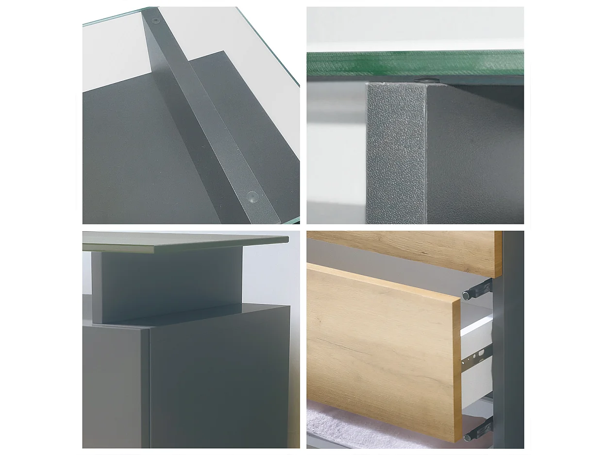 Buffet Pavos V2, Commode avec 4 tiroirs et mini-étagère en verre, anthracite mat/anthracite mat (76 x 81 x 35 cm)