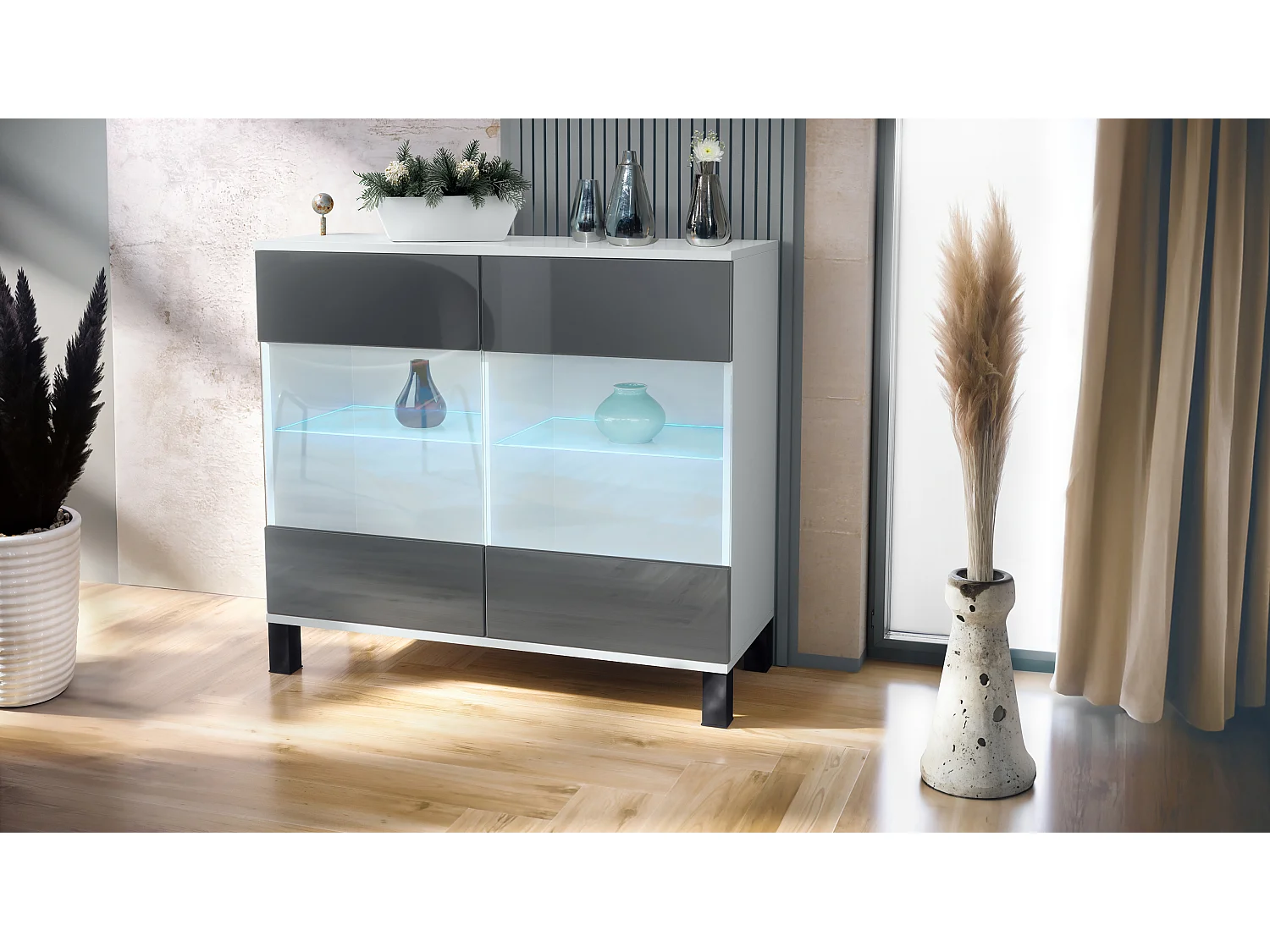 KOMMODE Bari Grau Hochglanz