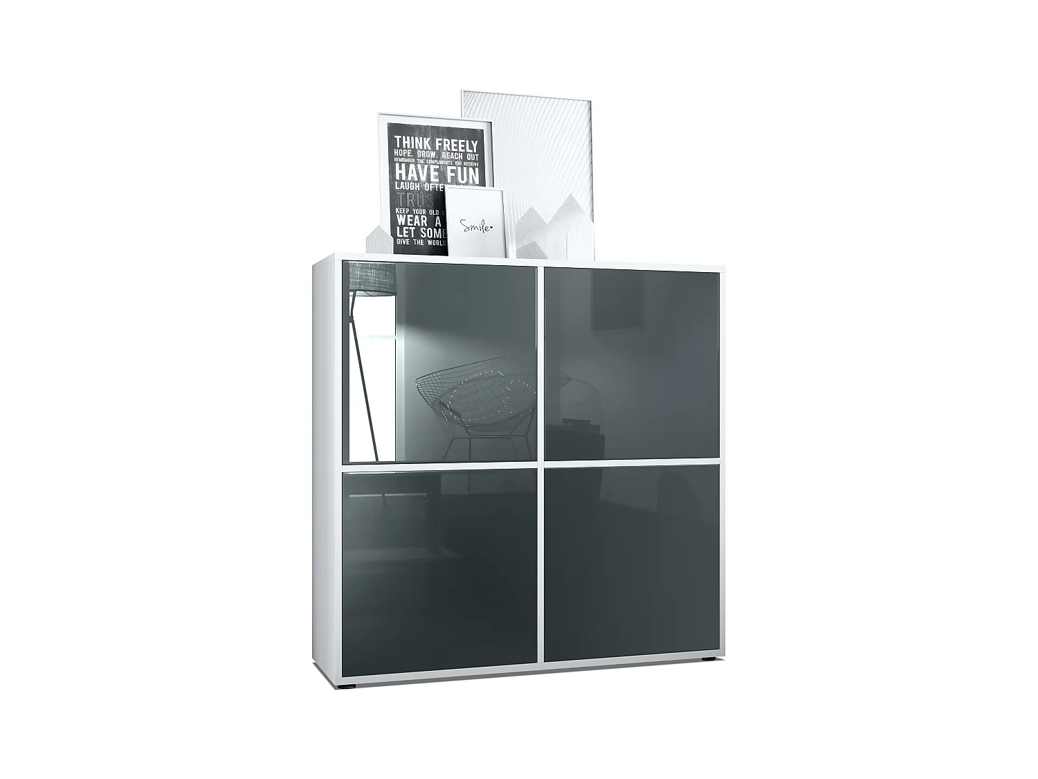 Aramario - Alacena Cuba V2 armario 104 x 105.5 x 35.5 cm armario - alacena con 8 compartimentos, cuerpo en blanco mate frentes en Gris de alto brillo