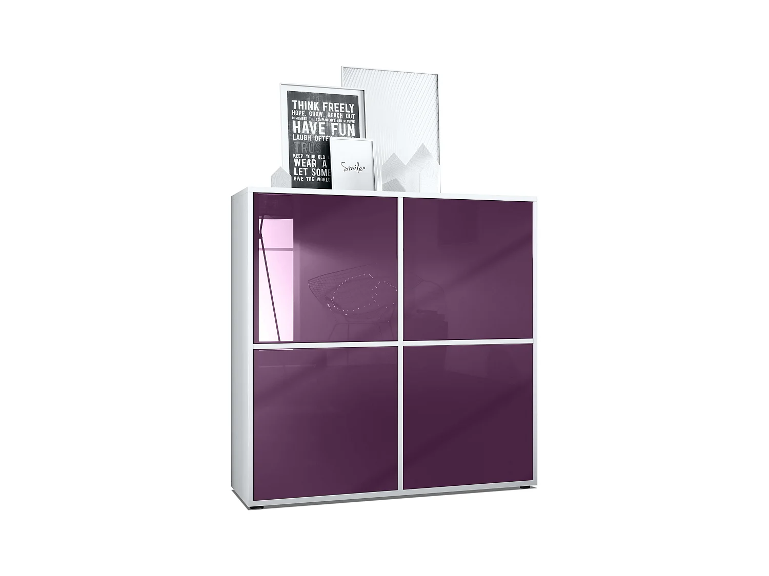 Aramario - Alacena Cuba V2 armario 104 x 105.5 x 35.5 cm armario - alacena con 8 compartimentos, cuerpo en blanco mate frentes en Zarzamora alto brillo