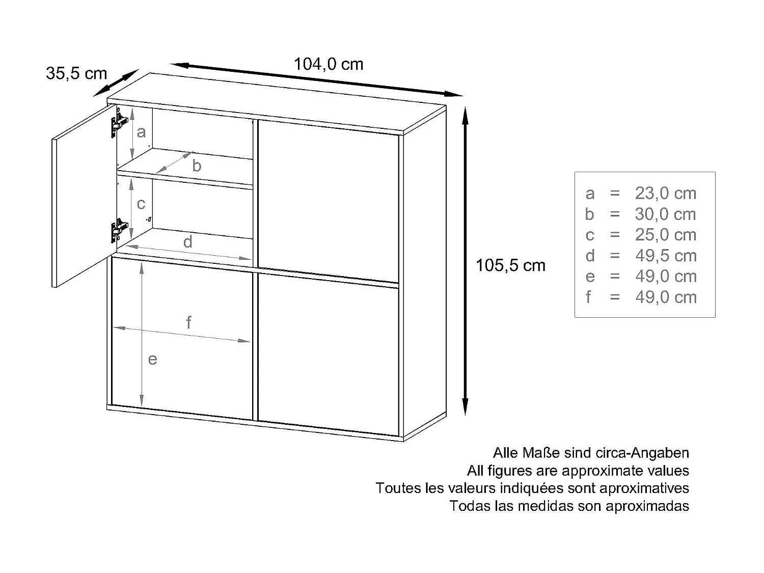 Credenza Cuba V2 Credenza 104 x 105,5 x 35,5 cm Credenza con 8 ripiani, Struttura in bianco opaco / Ante in violetto-porpora
