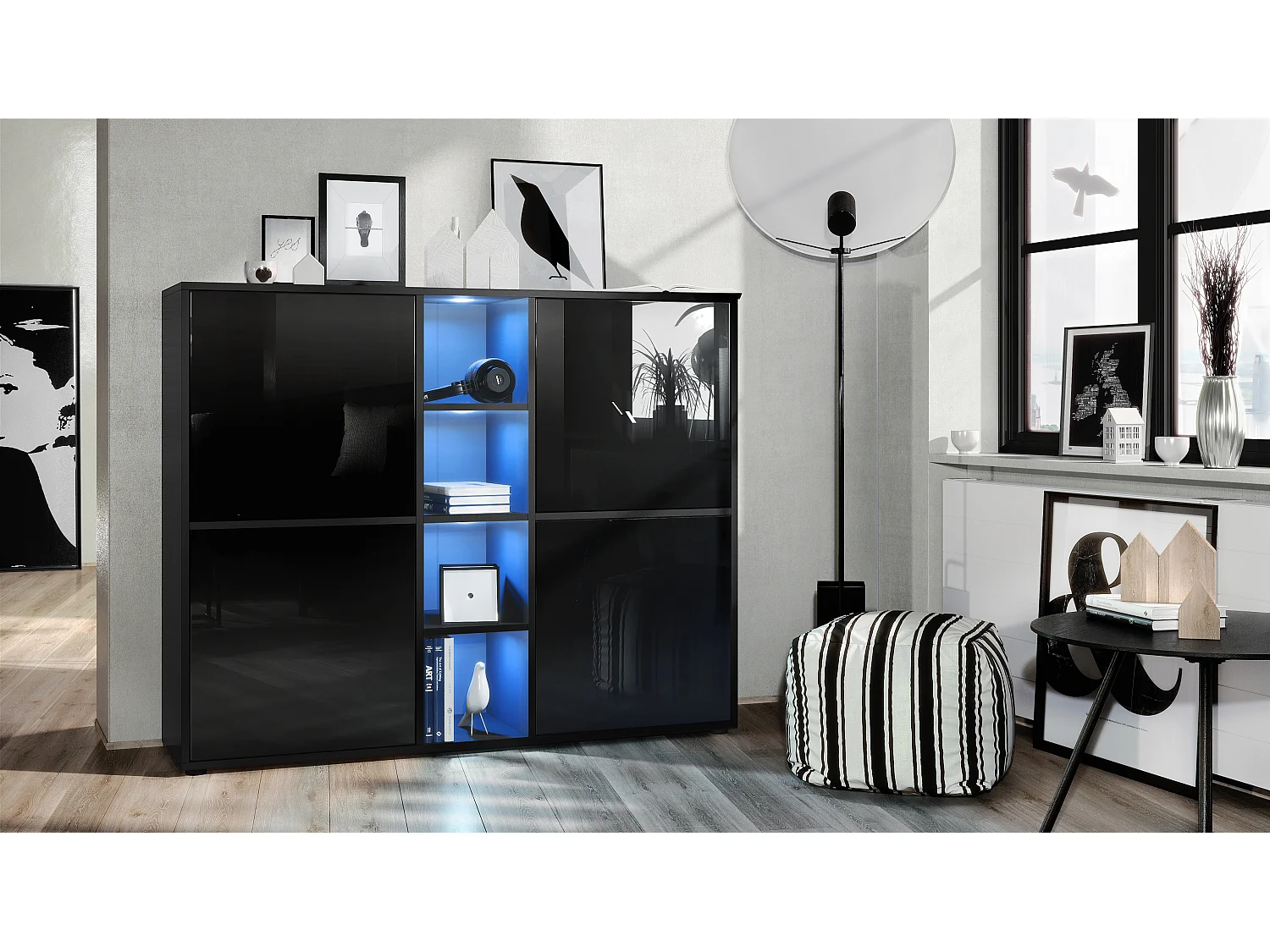 HIGHBOARD Cuba Türen in Schwarz Hochglanz