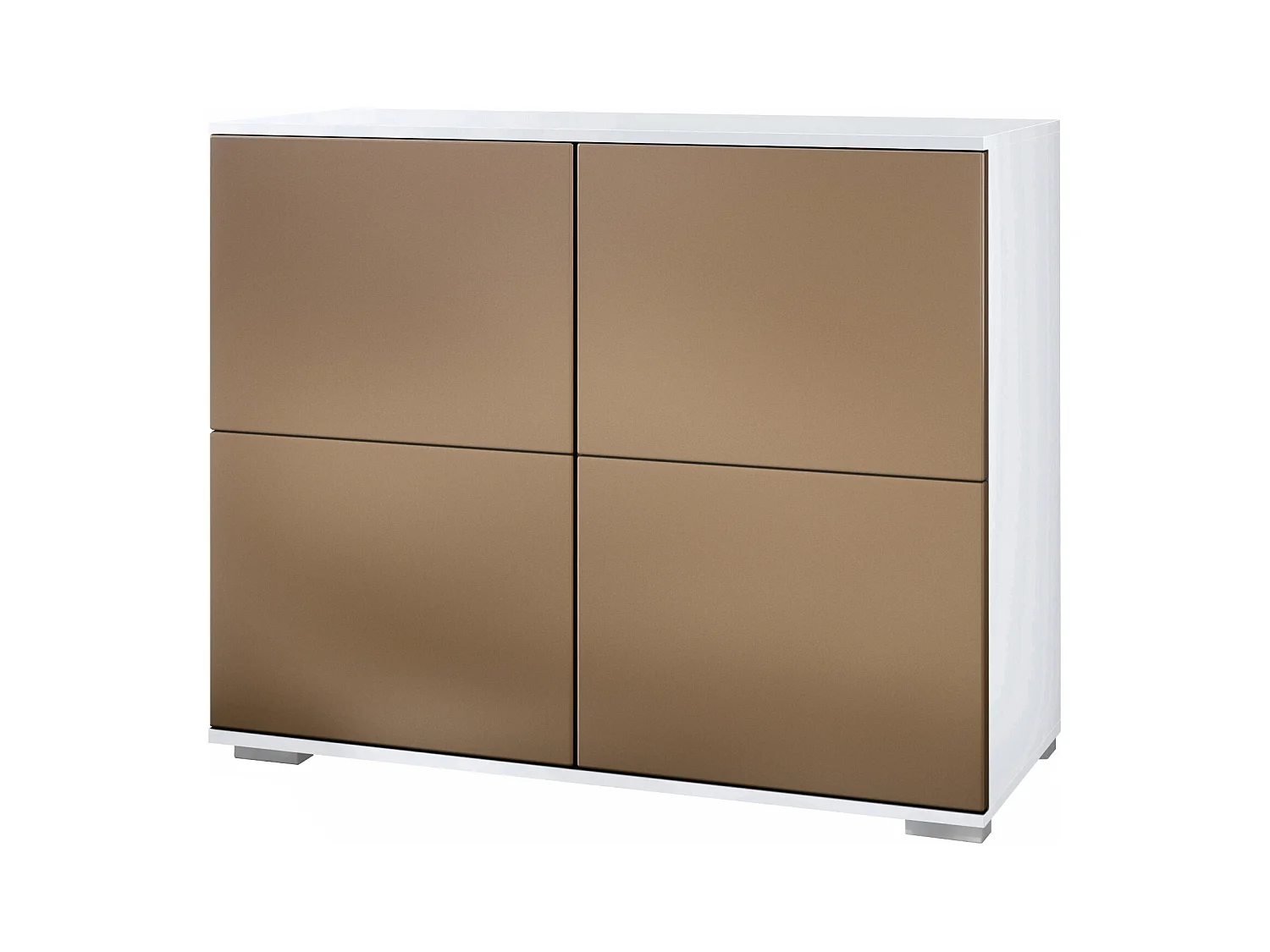 Buffet Rova V3 – Meuble de cuisine moderne avec 4 portes Push-to-Open blanc mat / aspect bronzé (92,5 x 75.5 x 35)