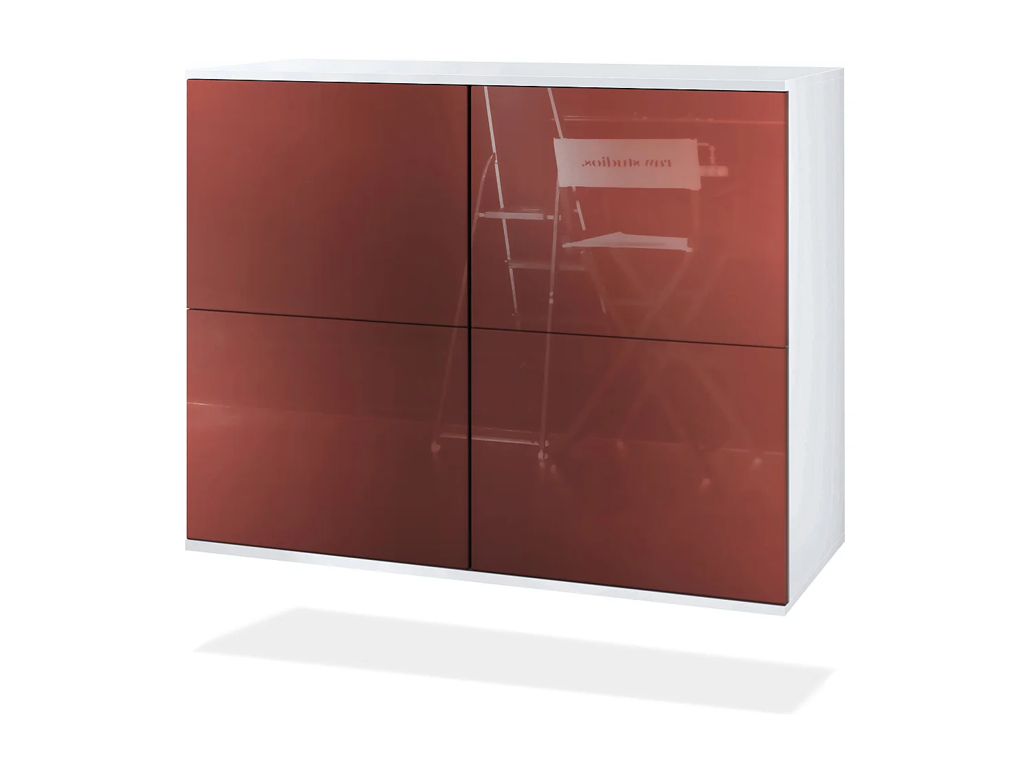 Aparador Rova V3 – Armario de cocina moderno con 4 puertas Push-to-Open blanco mate / burdeos de alto brillo (92,5 x 73.5 x 35)