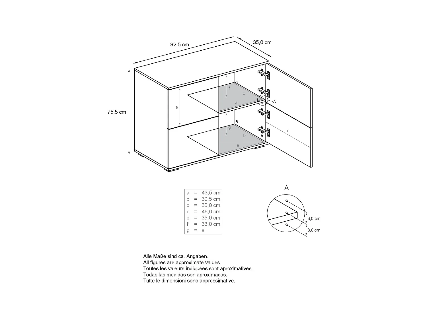 Aparador Rova V3 – Armario de cocina moderno con 4 puertas Push-to-Open blanco mate / burdeos de alto brillo (92,5 x 73.5 x 35)
