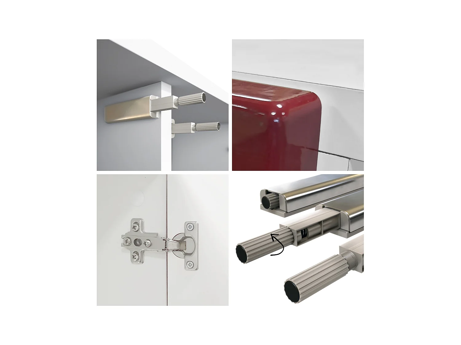 Aparador Rova V3 – Armario de cocina moderno con 4 puertas Push-to-Open blanco mate / burdeos de alto brillo (92,5 x 73.5 x 35)