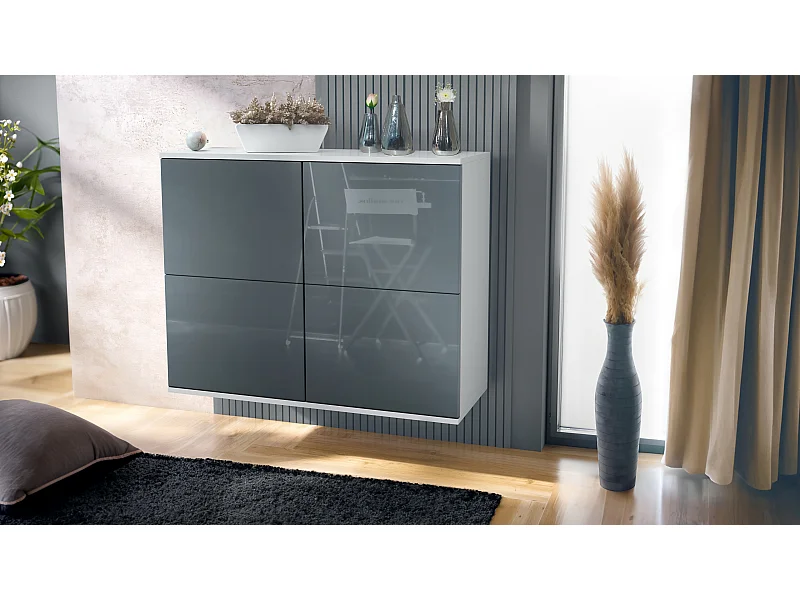 KOMMODE Rova Grau Hochglanz