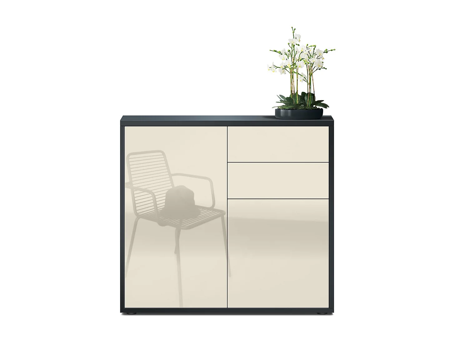 KOMMODE Ben Front in Creme Hochglanz