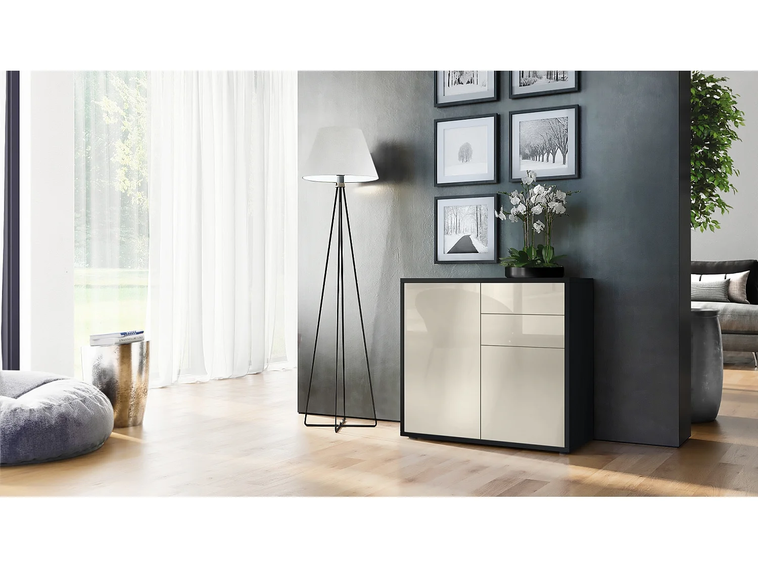 KOMMODE Ben Front in Creme Hochglanz