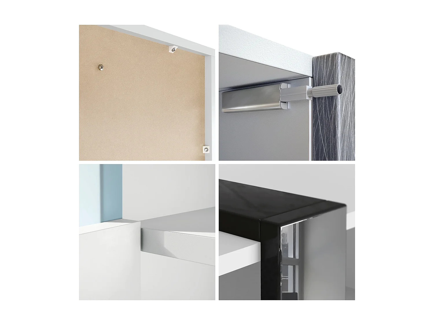 meuble haut Ida V2, Buffet avec 12 compartiments, caisson en blanc mat, bandeaux en gris sable haute brillance, (149 x 101 x 34 cm) | Grand choix de couleurs