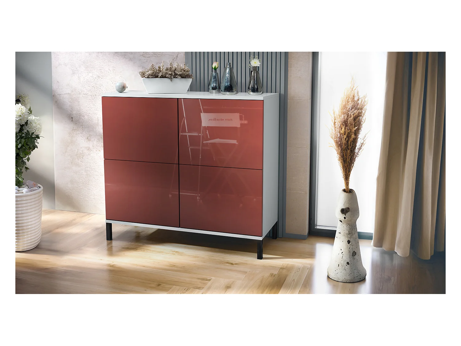 KOMMODE Rova Bordeaux Hochglanz