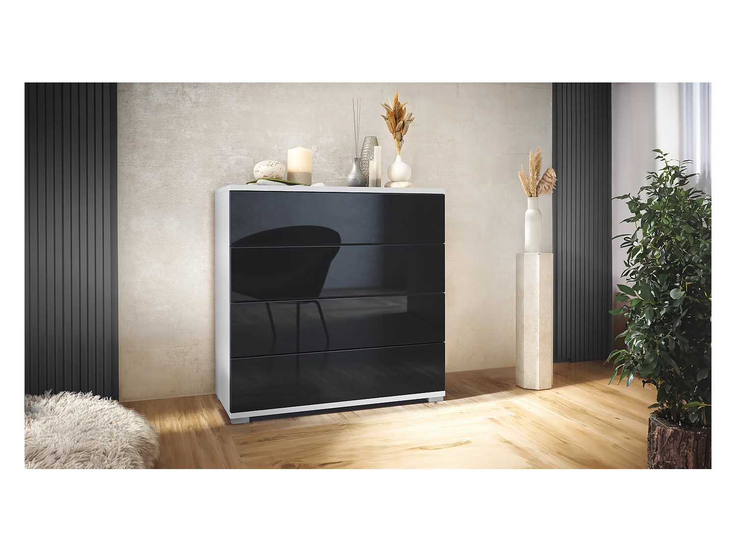 KOMMODE Pavos Schwarz Hochglanz