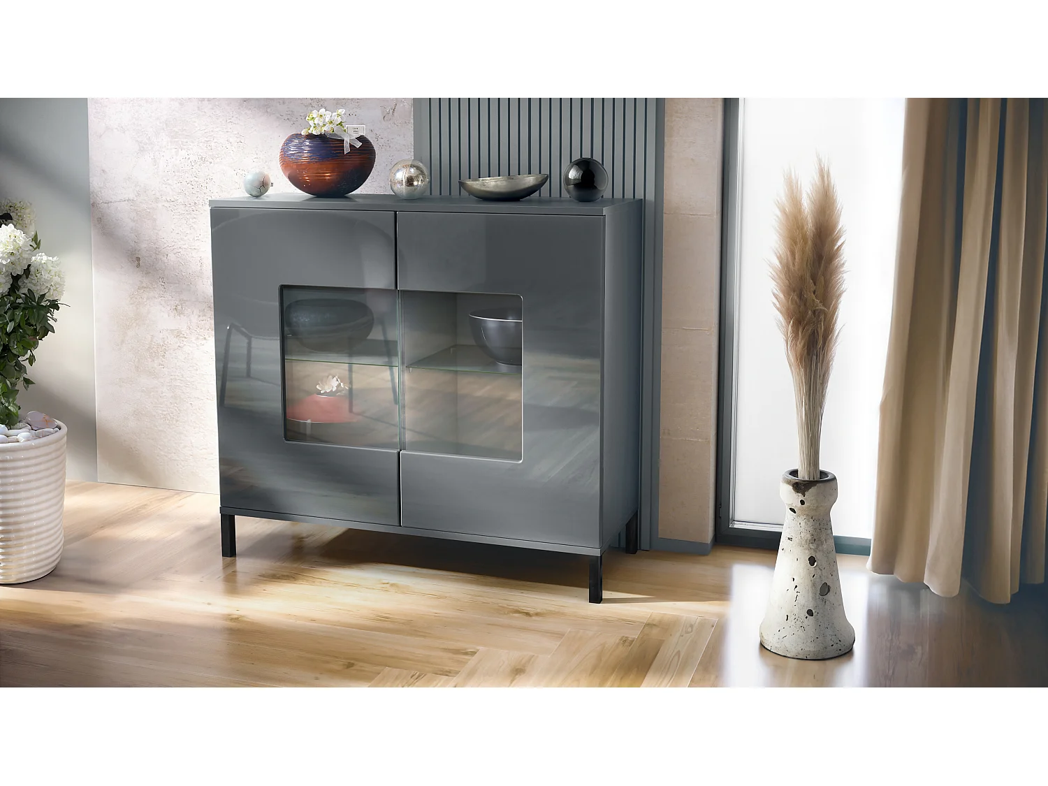 KOMMODE Grömitz Grau Hochglanz