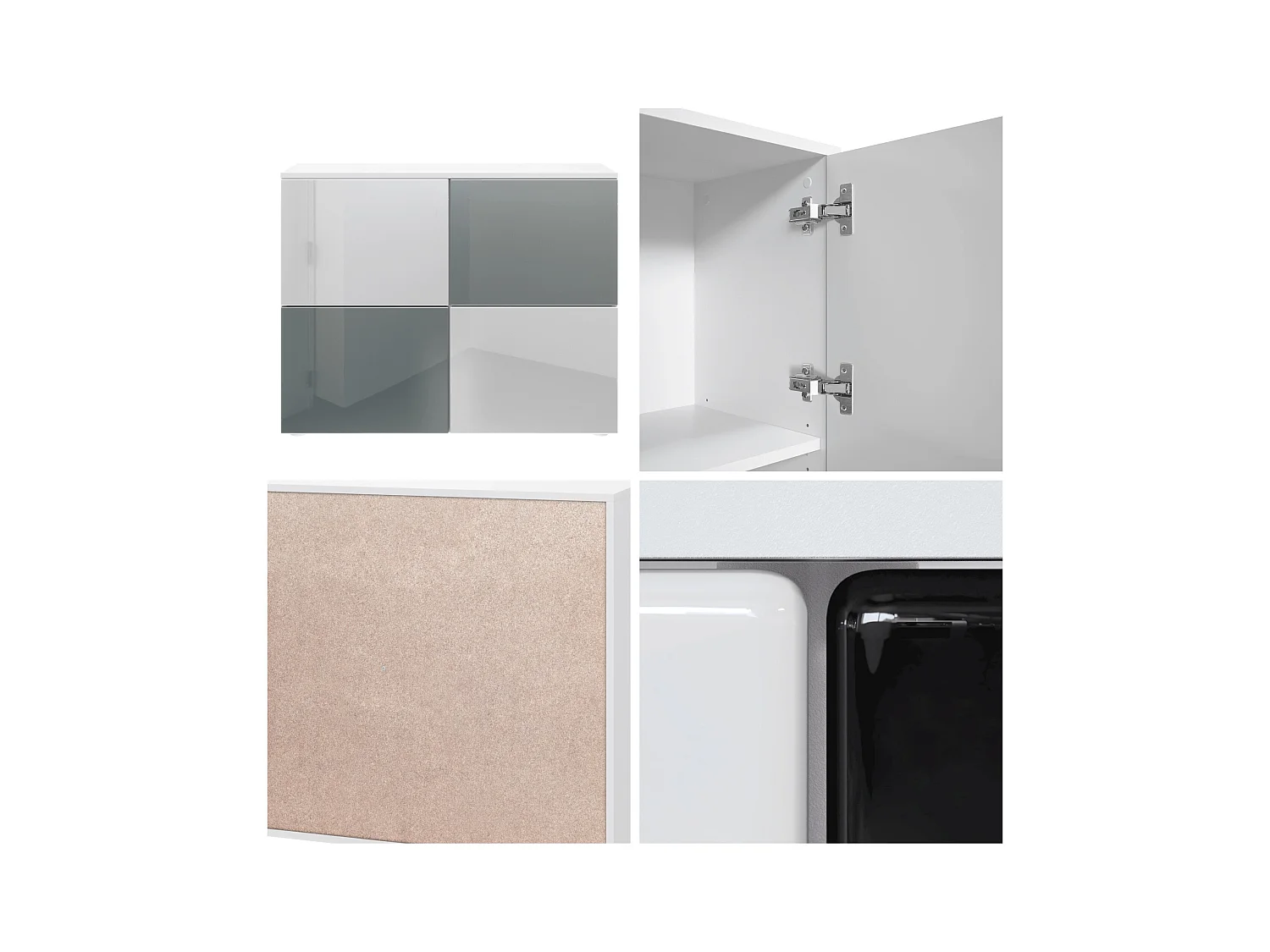 Buffet Rova, Commode avec 4 portes, Blanc mat/Aspect Béton Oxyde (92 x 72 x 35 cm)