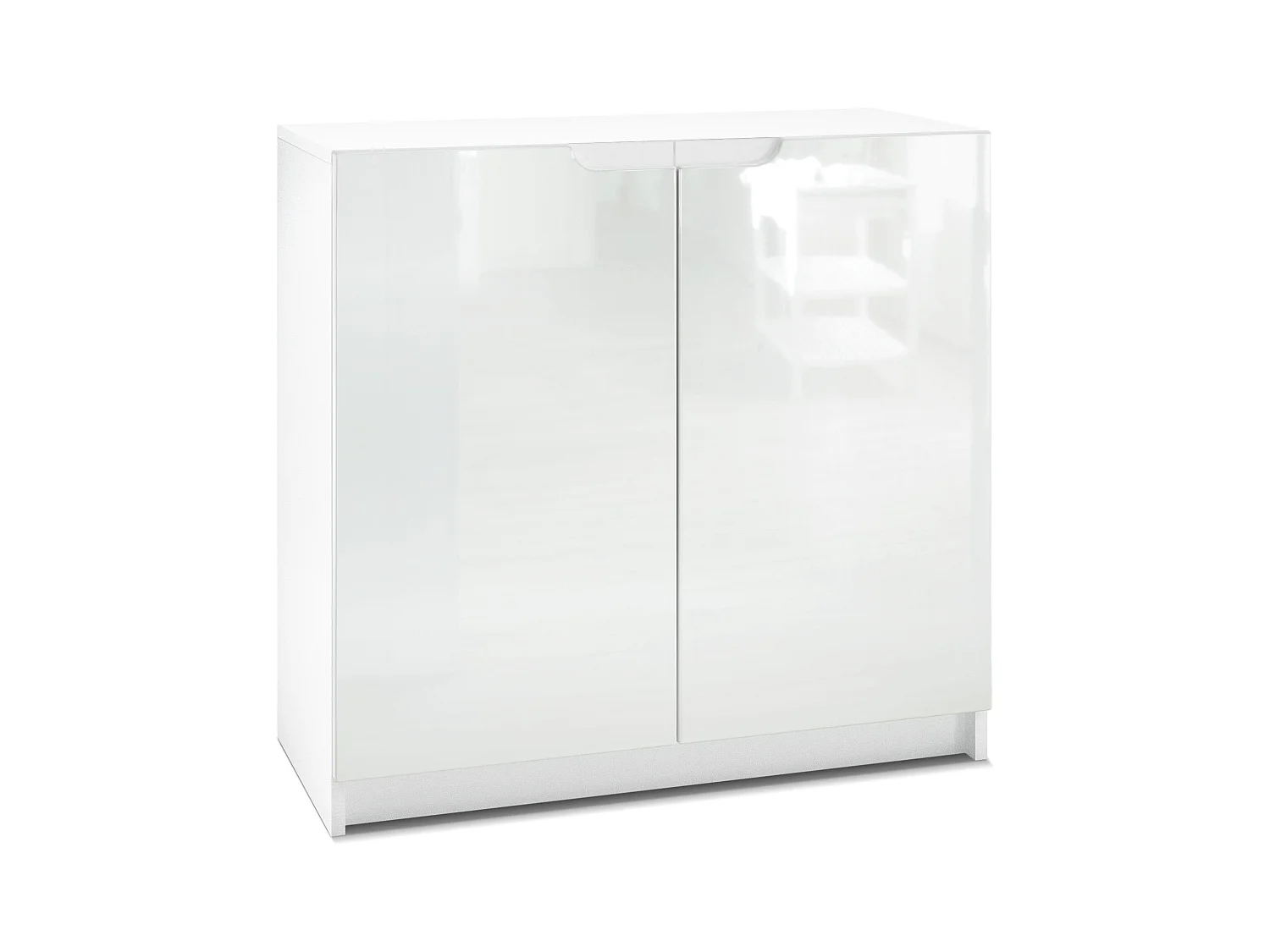 Cajonera Logan, Cómoda con 2 Puertas, blanco mate/blanco de alto brillo (82 x 78 x 37 cm)
