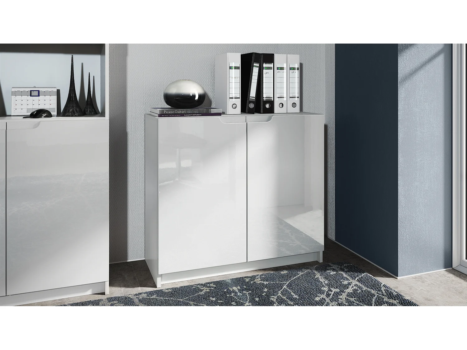 Madia Logan, mobile a 2 ante, bianco opaco/bianco lucido (82 x 78 x 37 cm)