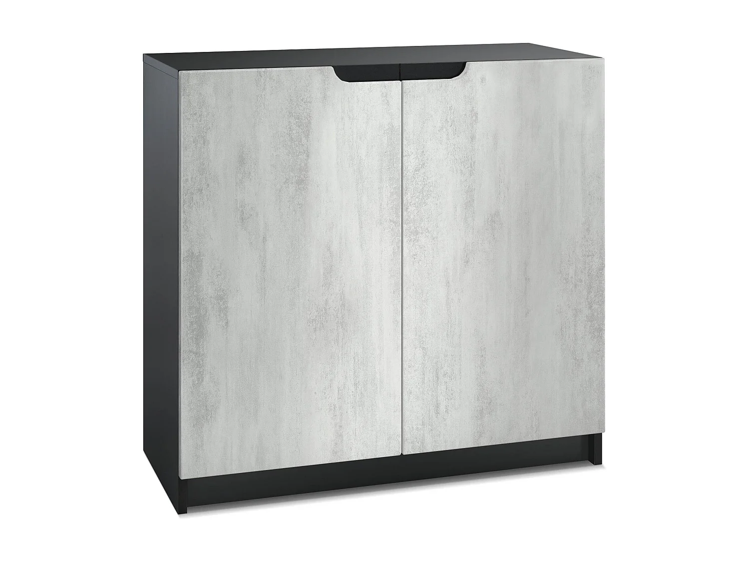 Buffet Logan, Commode avec 2 portes, noir mat/aspect béton oxyde (82 x 78 x 37 cm)