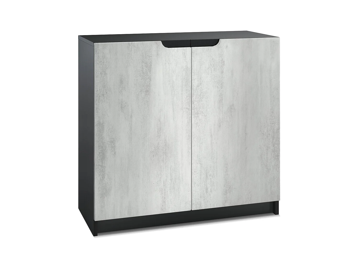 Cajonera Logan, Cómoda con 2 Puertas, negro mate/hormigón oxidado (82 x 78 x 37 cm)