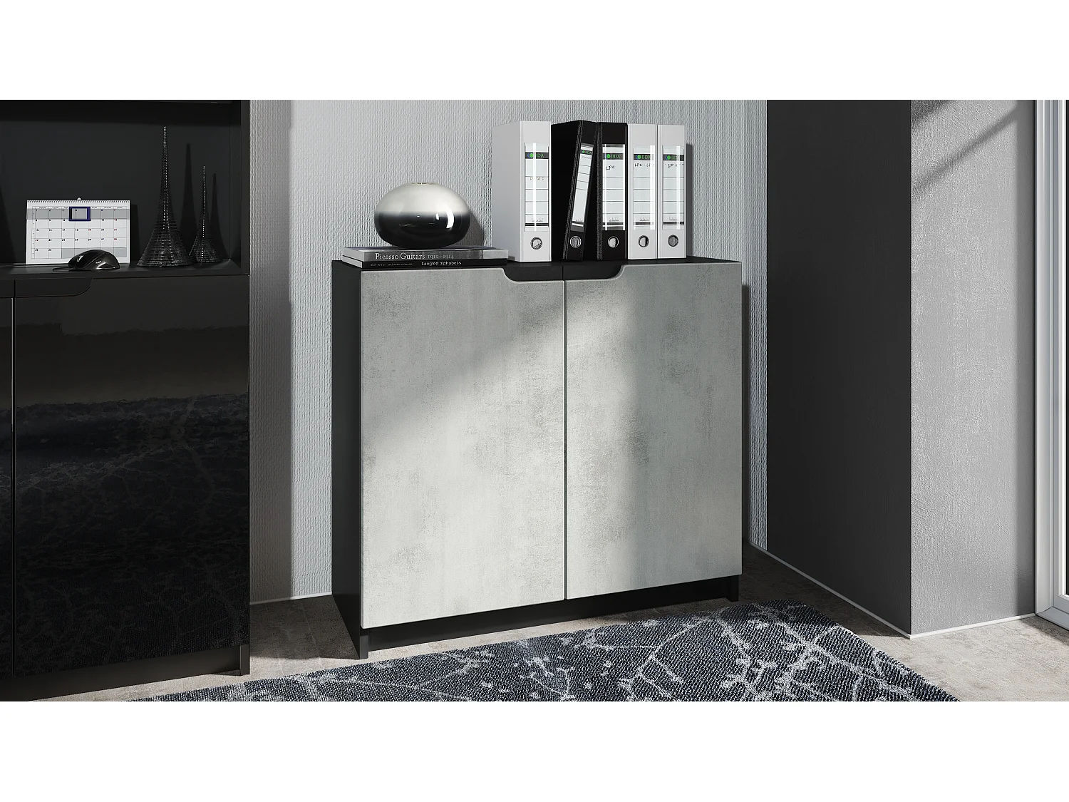 Madia Logan, mobile a 2 ante, nero opaco/ottica cermento ossido (82 x 78 x 37 cm)