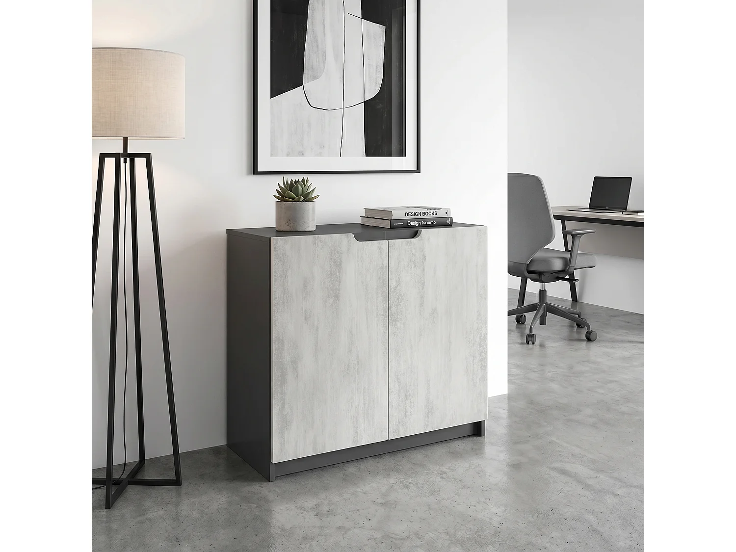 Madia Logan, mobile a 2 ante, nero opaco/ottica cermento ossido (82 x 78 x 37 cm)