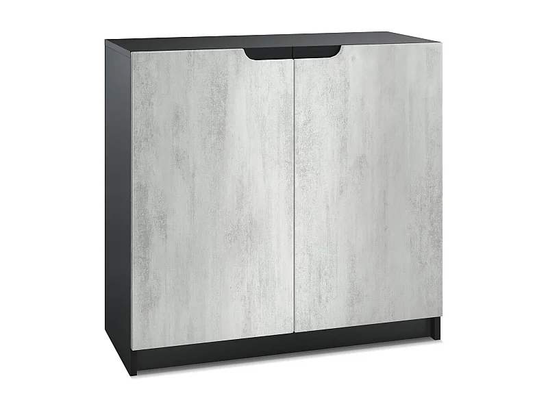 Buffet Logan, Commode avec 2 portes, noir mat/aspect béton oxyde (82 x 78 x 37 cm)