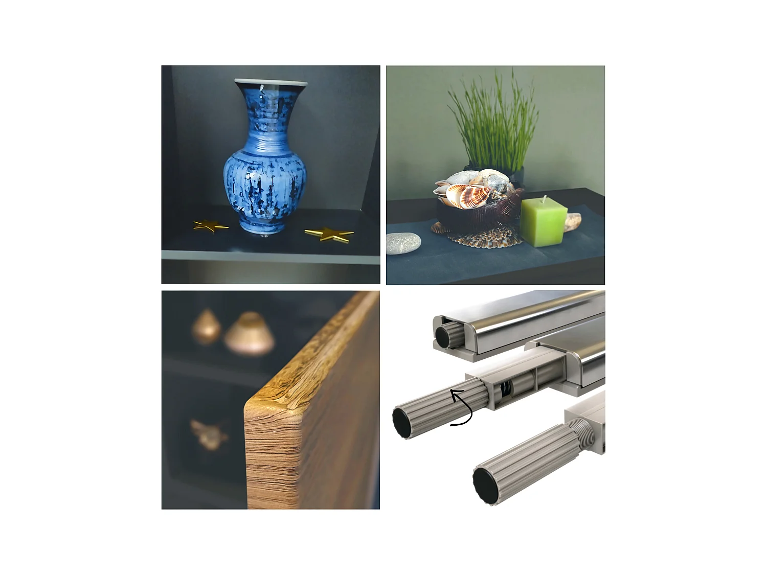 Buffet Rova V3 – Meuble de cuisine moderne avec 4 portes Push-to-Open anthracite mat / gris sable haute brillance (92,5 x 84.5 x 35)