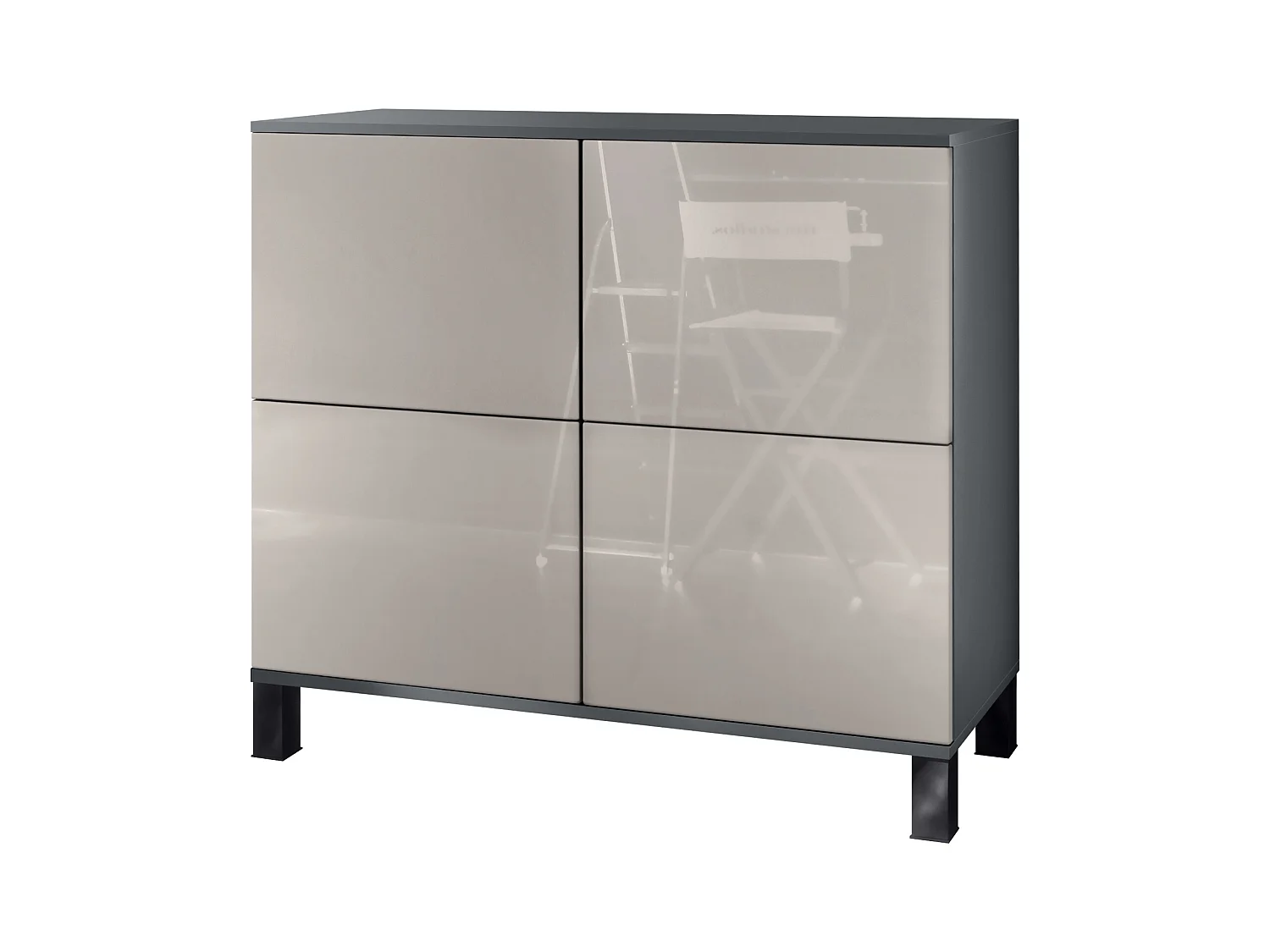 Buffet Rova V3 – Meuble de cuisine moderne avec 4 portes Push-to-Open anthracite mat / gris sable haute brillance (92,5 x 84.5 x 35)