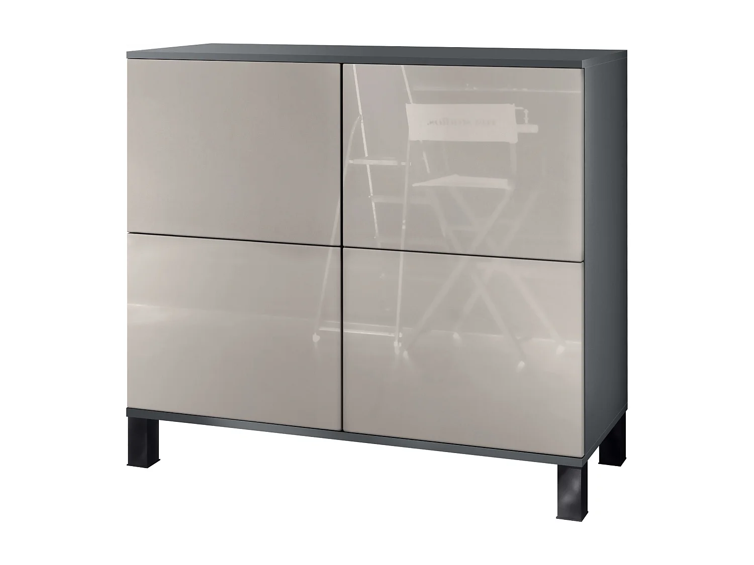 Credenza Rova V3 – Mobile da cucina moderno con 4 ante Push-to-Open antracite opaco  / grigio sabbia lucido (92,5 x 84.5 x 35)