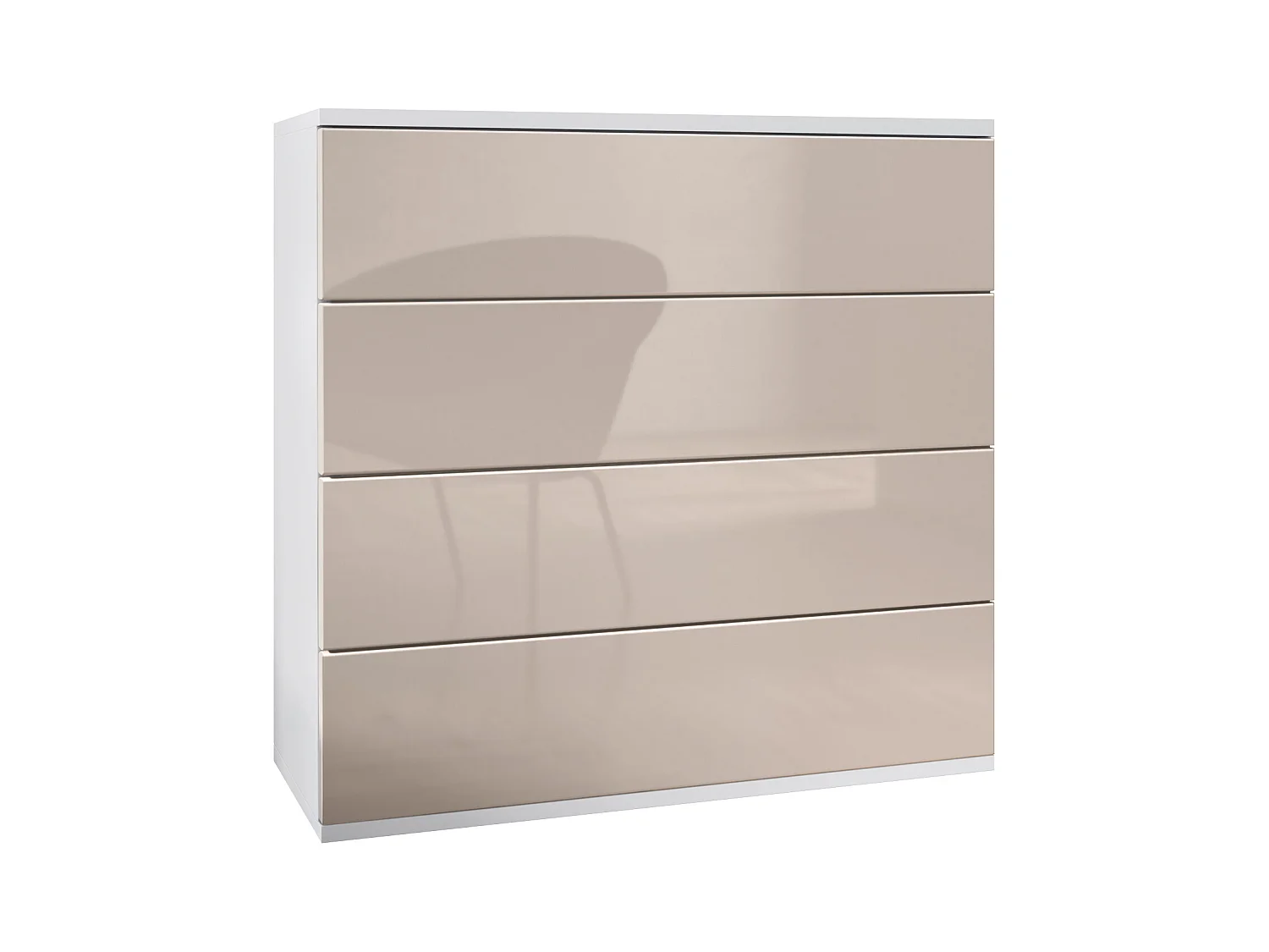 Commode suspendue Pavos V3, Buffet avec 4 tiroirs blanc mat/gris sable haute brillance (76 x 76 x 35 cm)