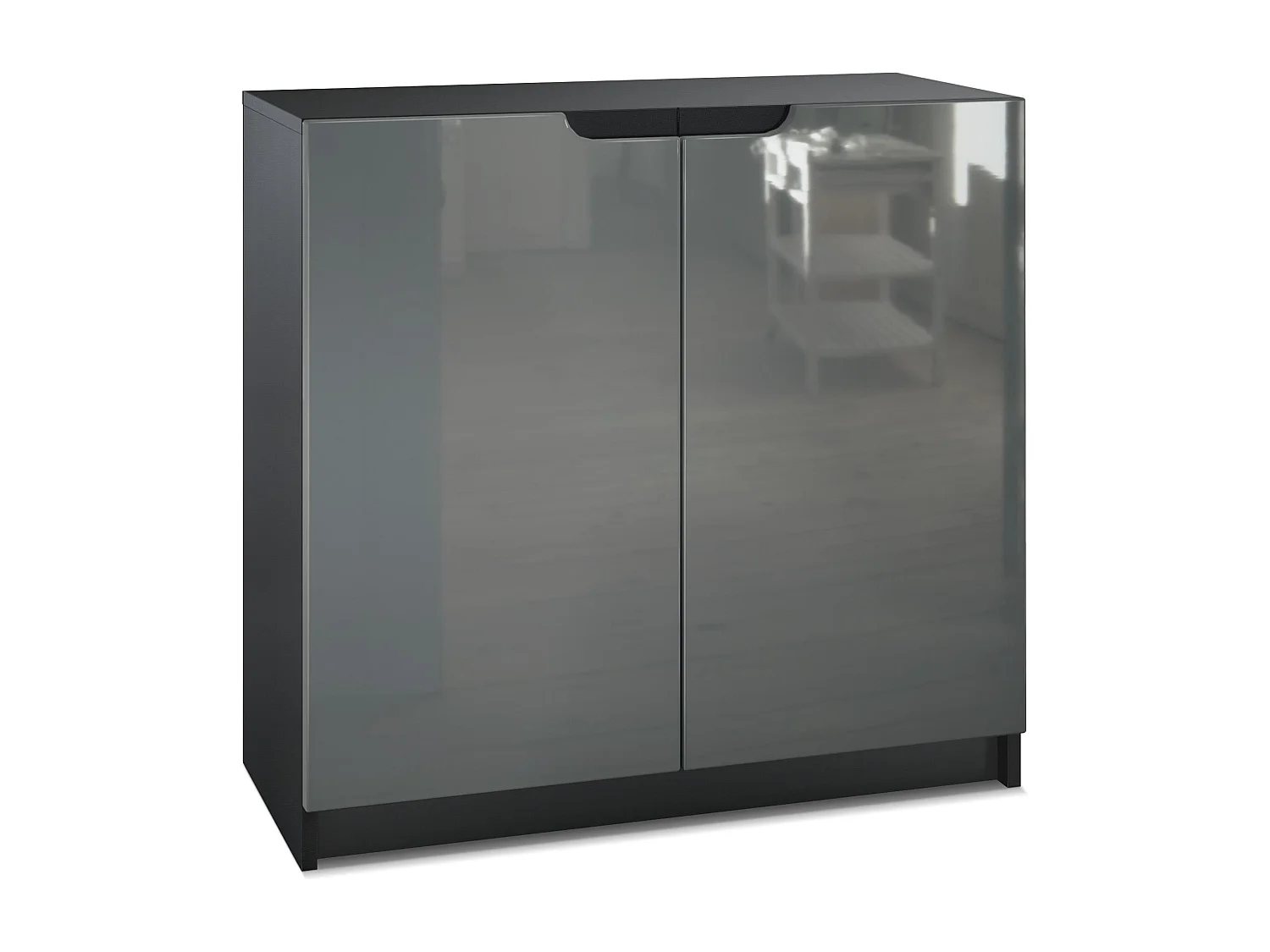 Buffet Logan, Commode avec 2 portes, noir mat/gris haute brillance (82 x 78 x 37 cm)