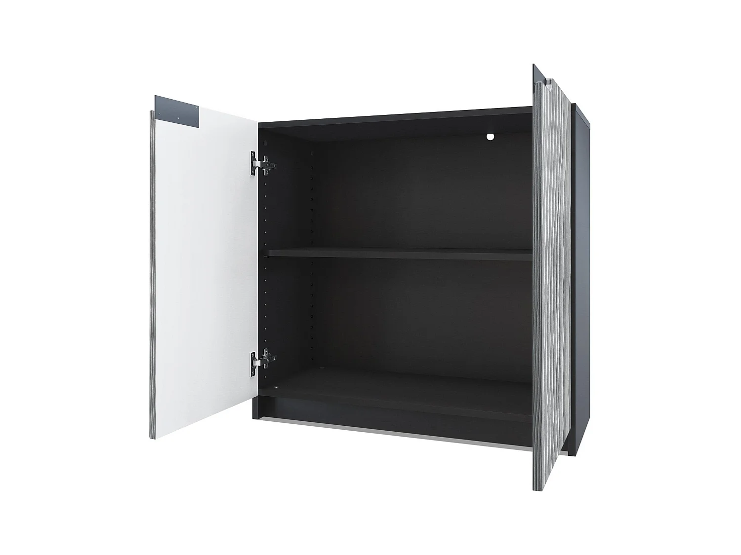 Buffet Logan, Commode avec 2 portes, noir mat/gris haute brillance (82 x 78 x 37 cm)