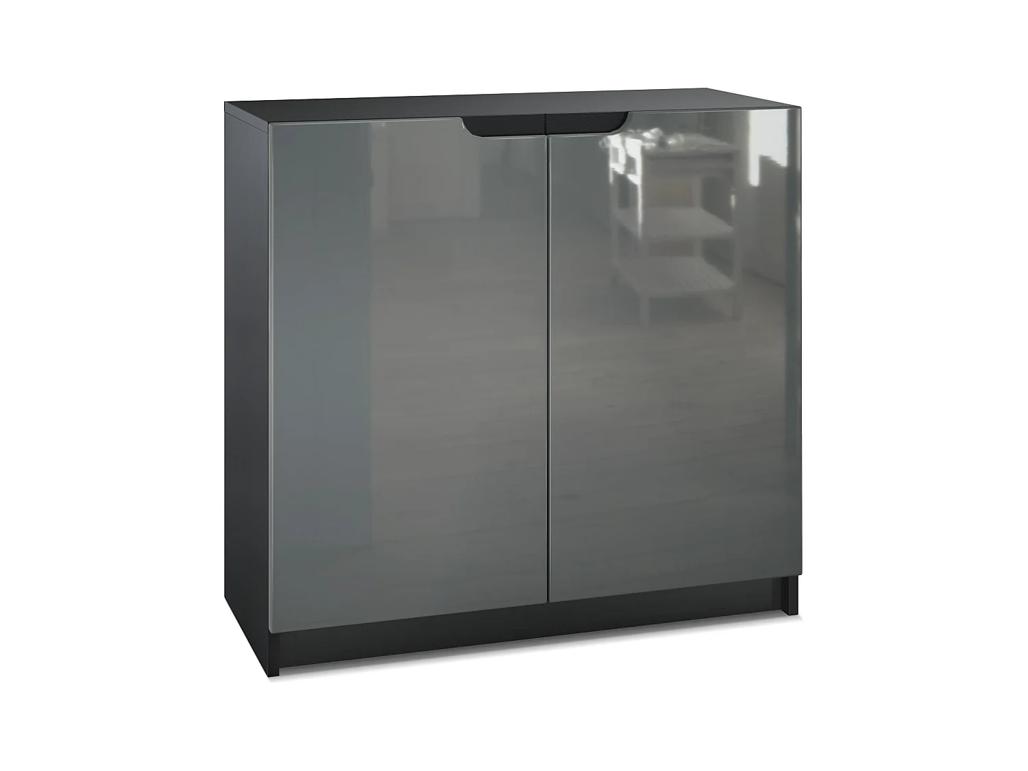 Cajonera Logan, Cómoda con 2 Puertas, negro mate/gris de alto brillo (82 x 78 x 37 cm)