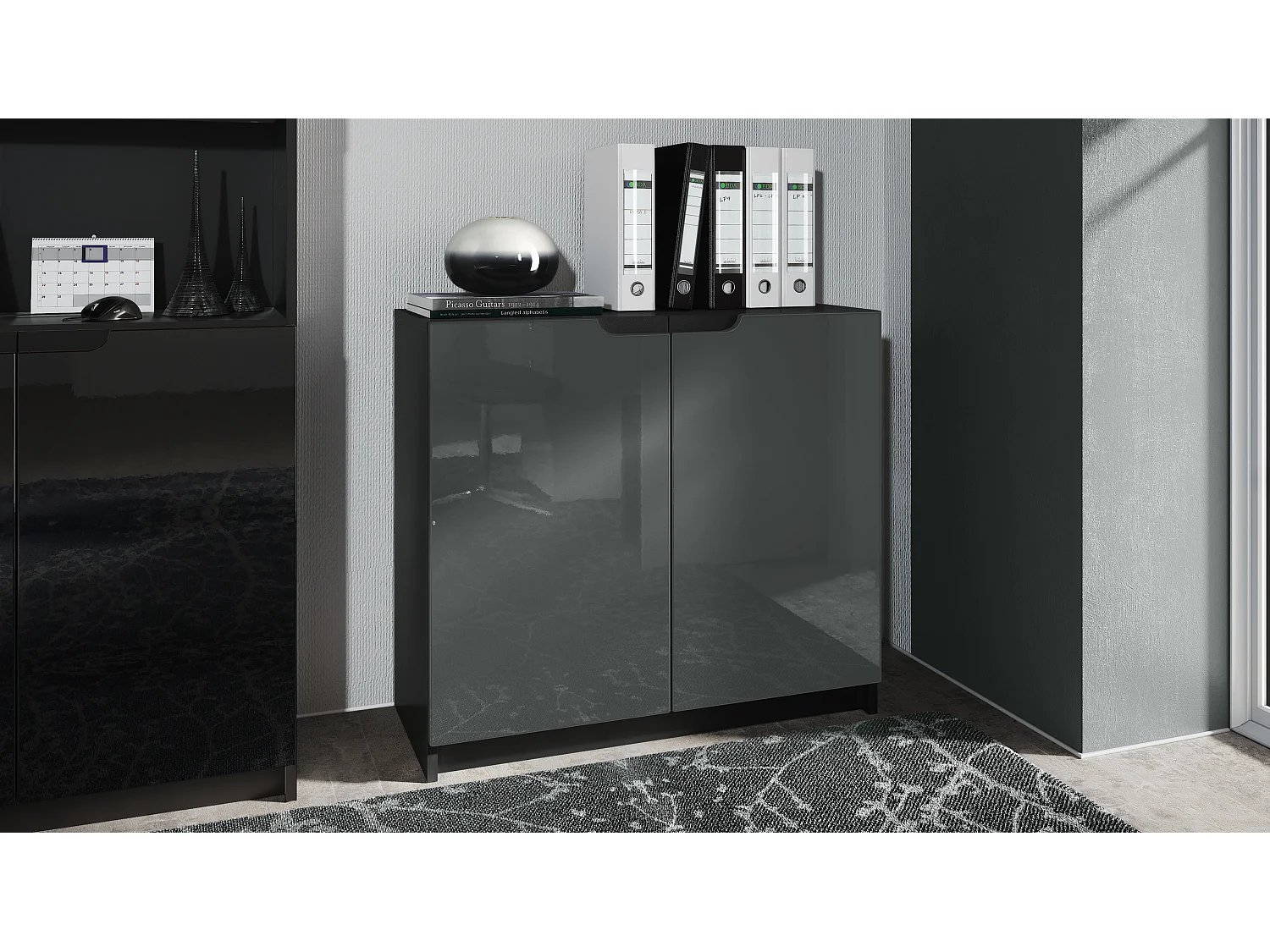 KOMMODE Logan Fronten in Grau Hochglanz