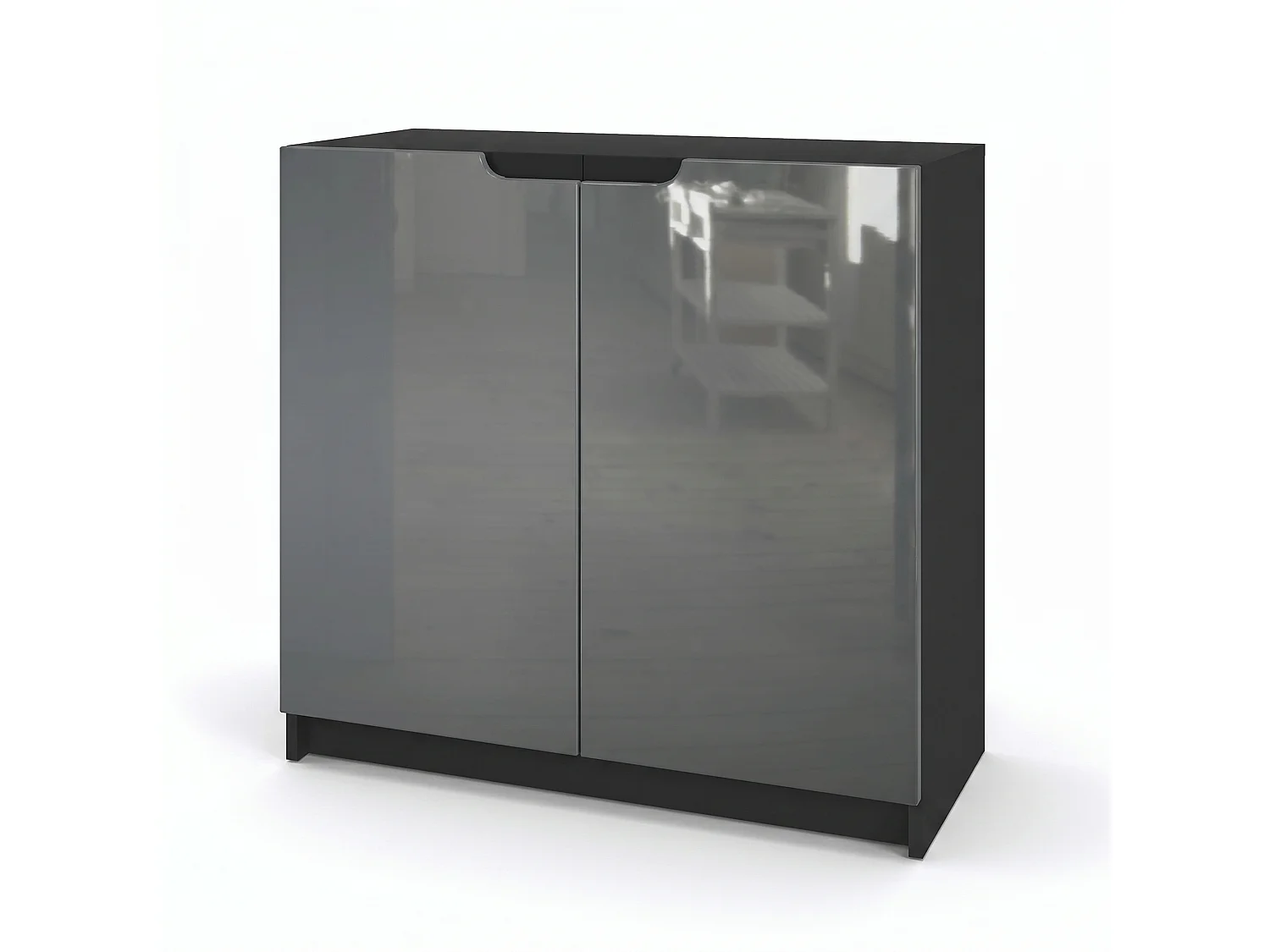 Madia Logan, mobile a 2 ante, nero opaco/grigio lucido (82 x 78 x 37 cm)