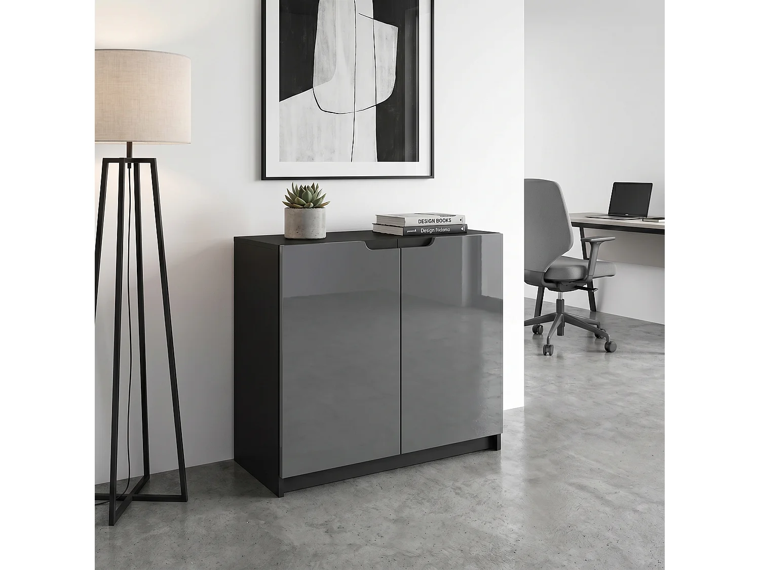 Madia Logan, mobile a 2 ante, nero opaco/grigio lucido (82 x 78 x 37 cm)