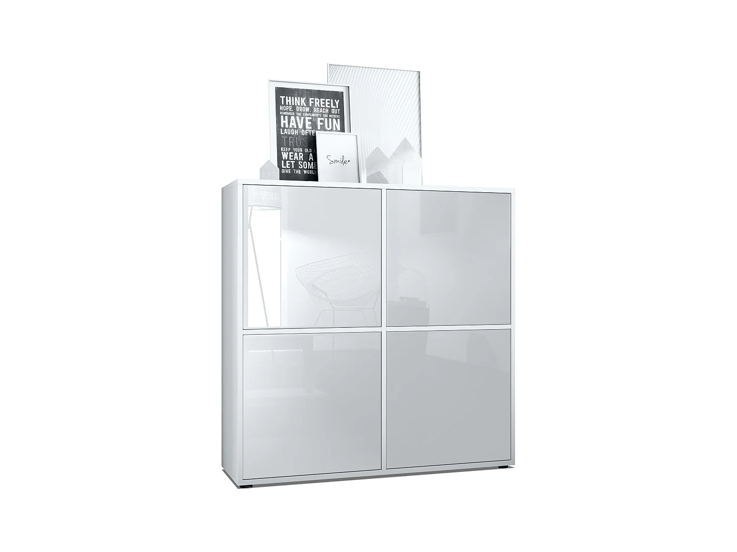 Aramario - Alacena Cuba V2 armario 104 x 105.5 x 35.5 cm armario - alacena con 8 compartimentos, cuerpo en blanco mate frentes en Blanco de alto brillo