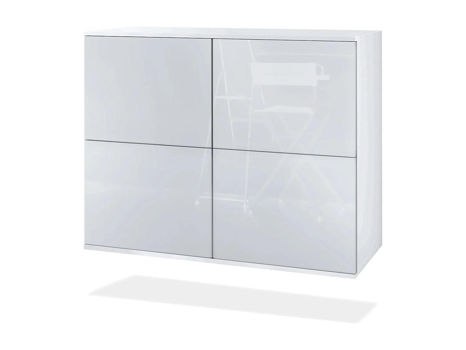 Credenza Rova V3 – Mobile da cucina moderno con 4 ante Push-to-Open bianco opaco / bianco lucido (92,5 x 73.5 x 35)