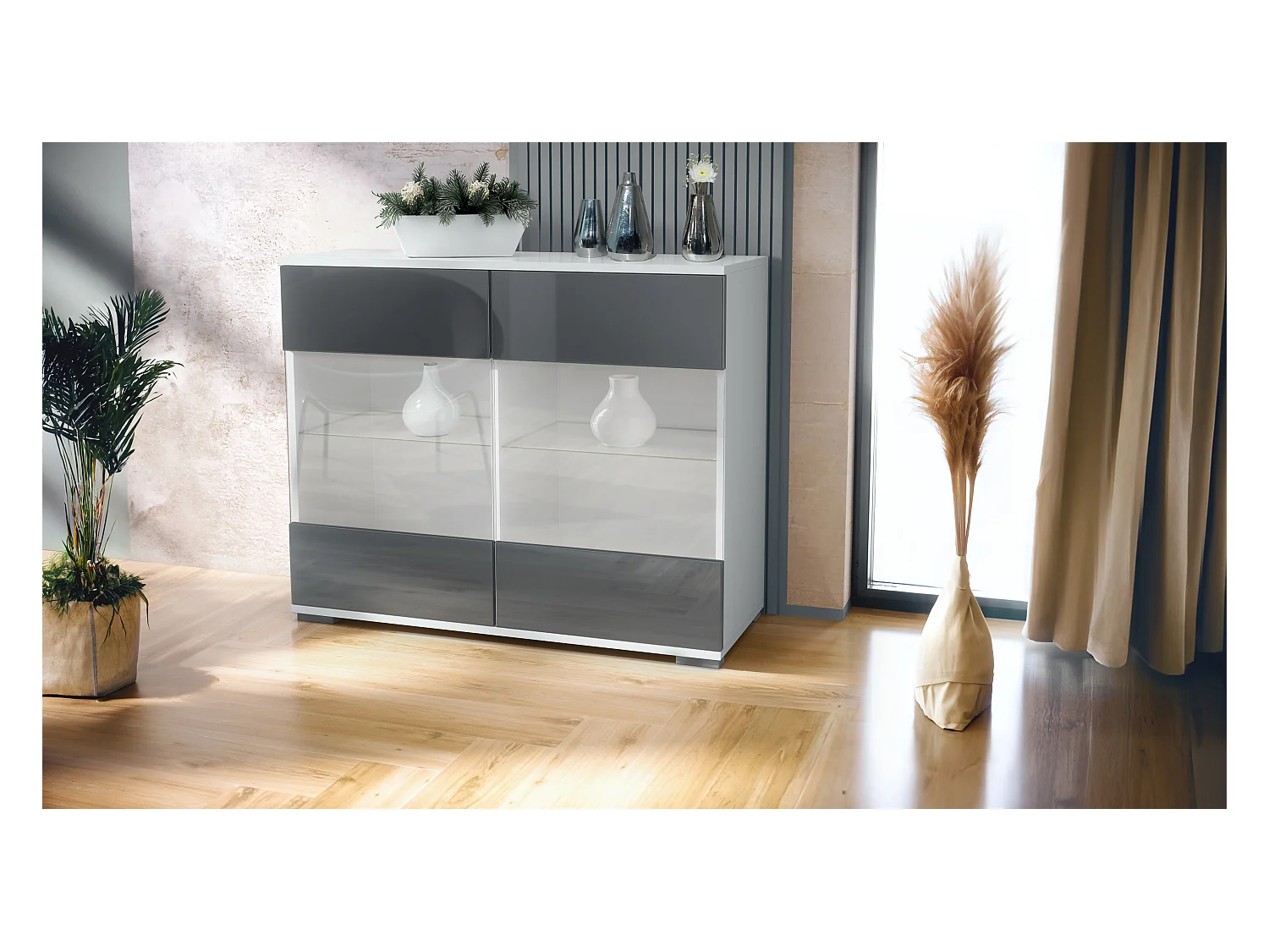 KOMMODE Bari Grau Hochglanz