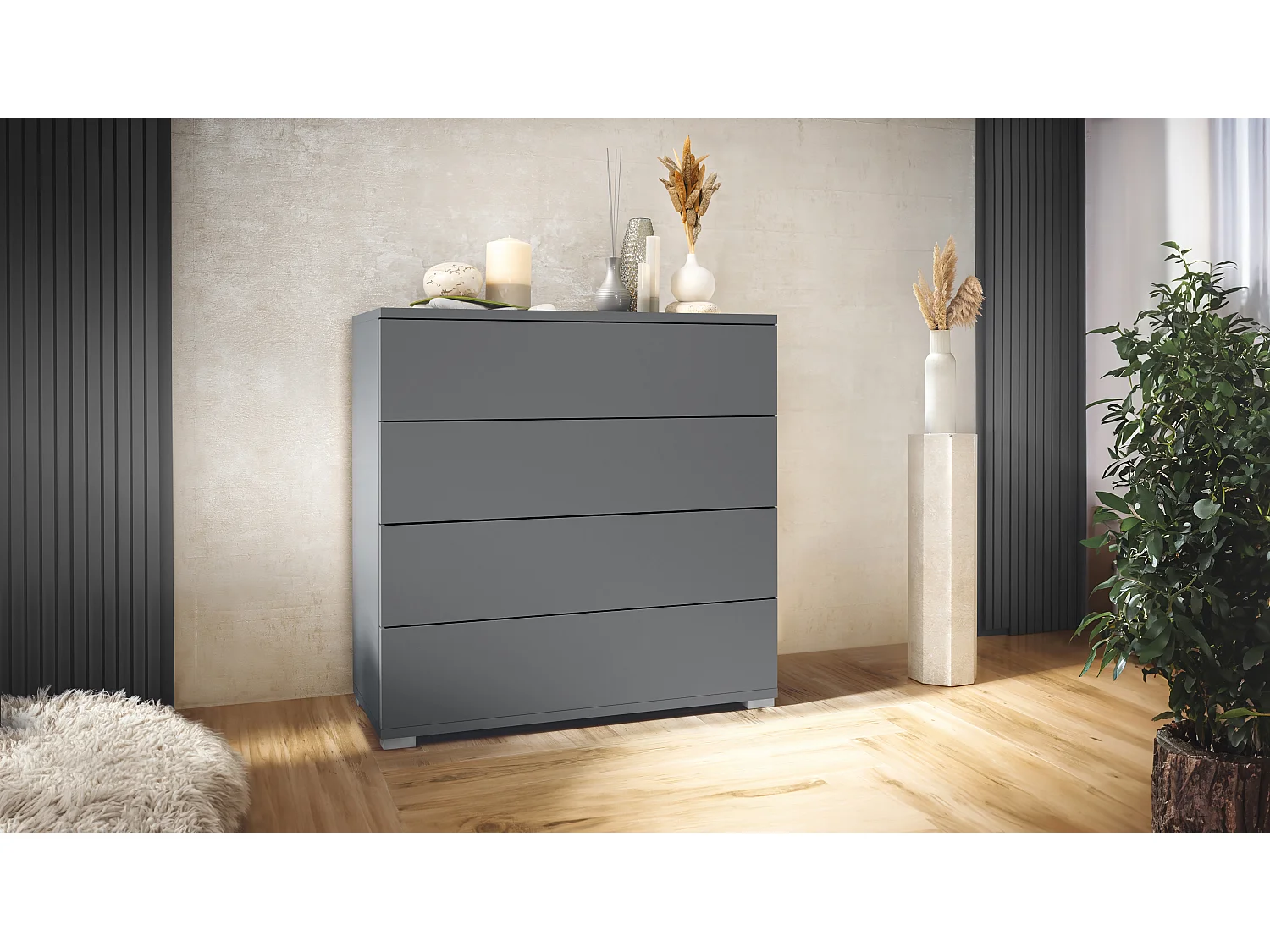 Vladon Cassettiera Pavos V3, Credenza con 4 cassetti antracite opaco /antracite opaco  (76 x 76 x 35 cm)