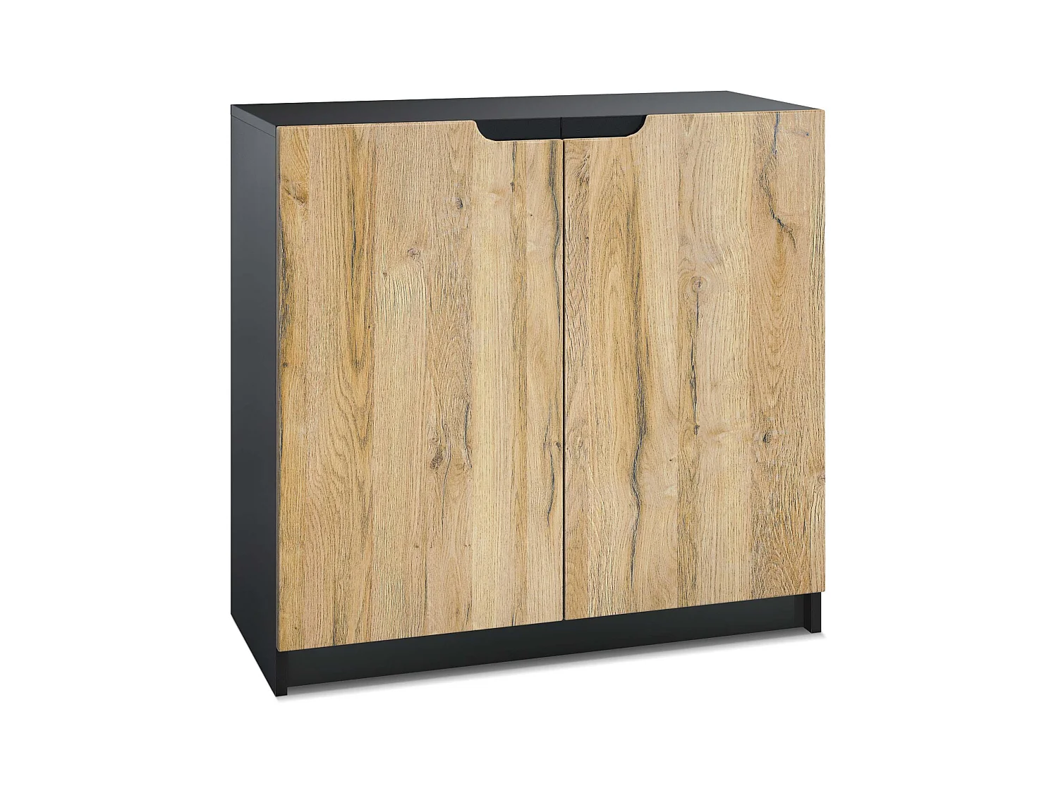 Cajonera Logan, Cómoda con 2 Puertas, negro mate/roble natural (82 x 78 x 37 cm)