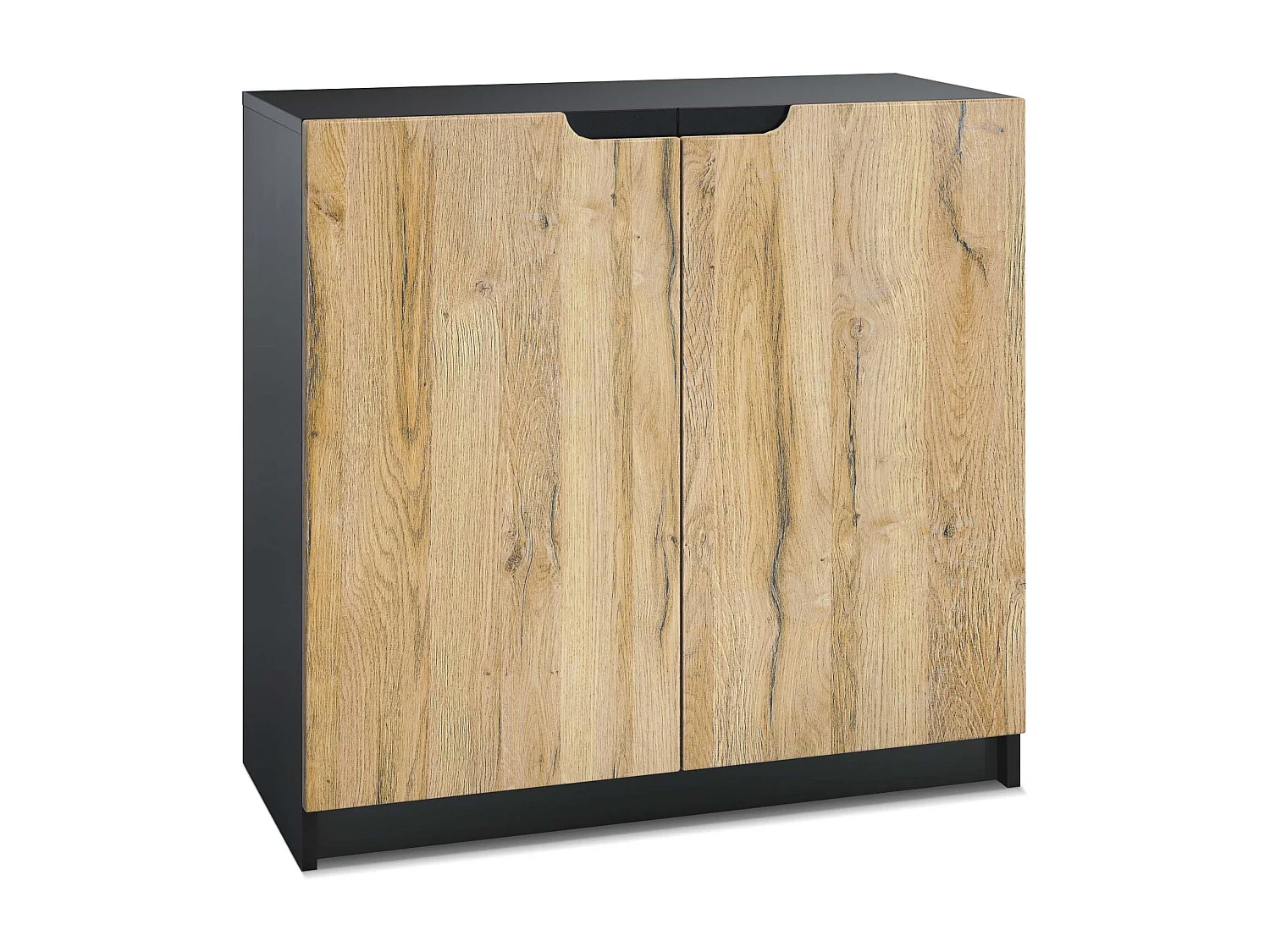 Madia Logan, mobile a 2 ante, nero opaco/rovere naturale (82 x 78 x 37 cm)