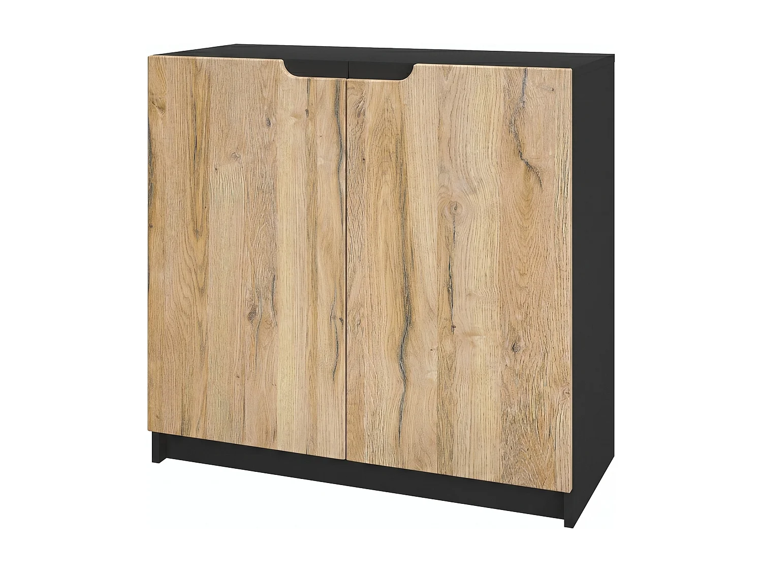 Madia Logan, mobile a 2 ante, nero opaco/rovere naturale (82 x 78 x 37 cm)