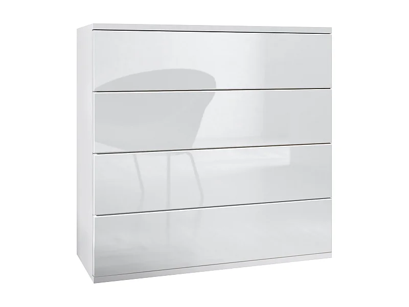 Commode suspendue Pavos V3, Buffet avec 4 tiroirs blanc mat/blanc haute brillance (76 x 76 x 35 cm)