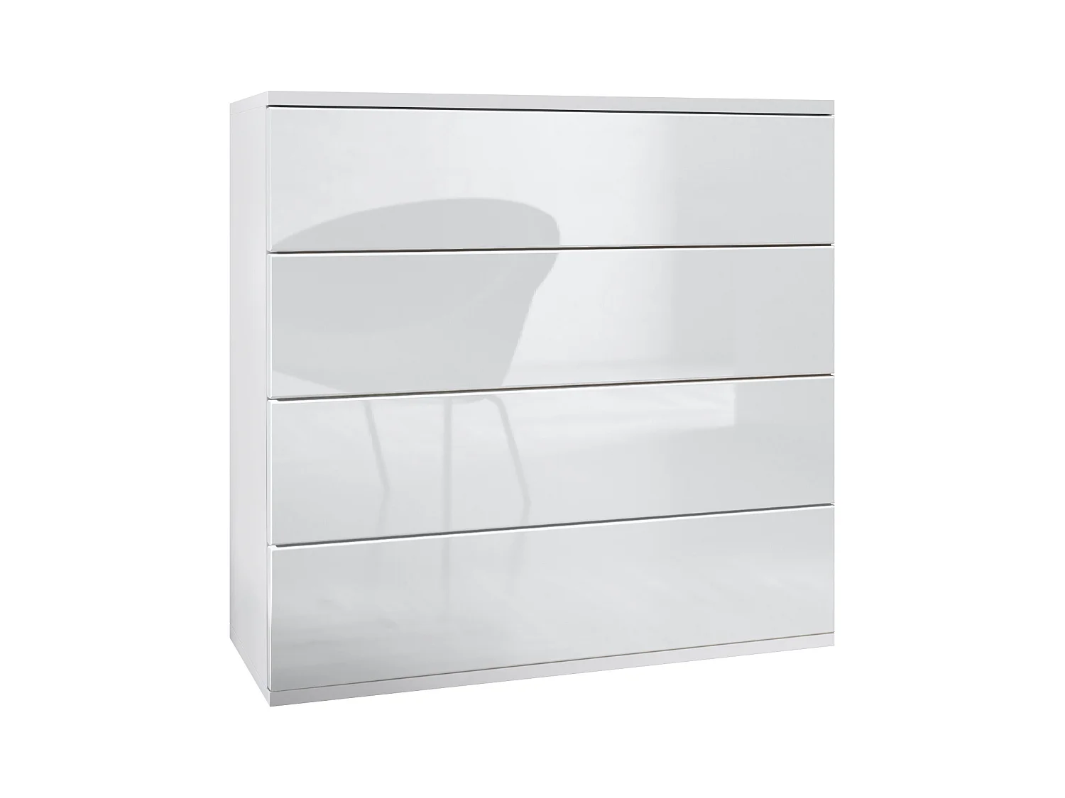 Commode suspendue Pavos V3, Buffet avec 4 tiroirs blanc mat/blanc haute brillance (76 x 76 x 35 cm)