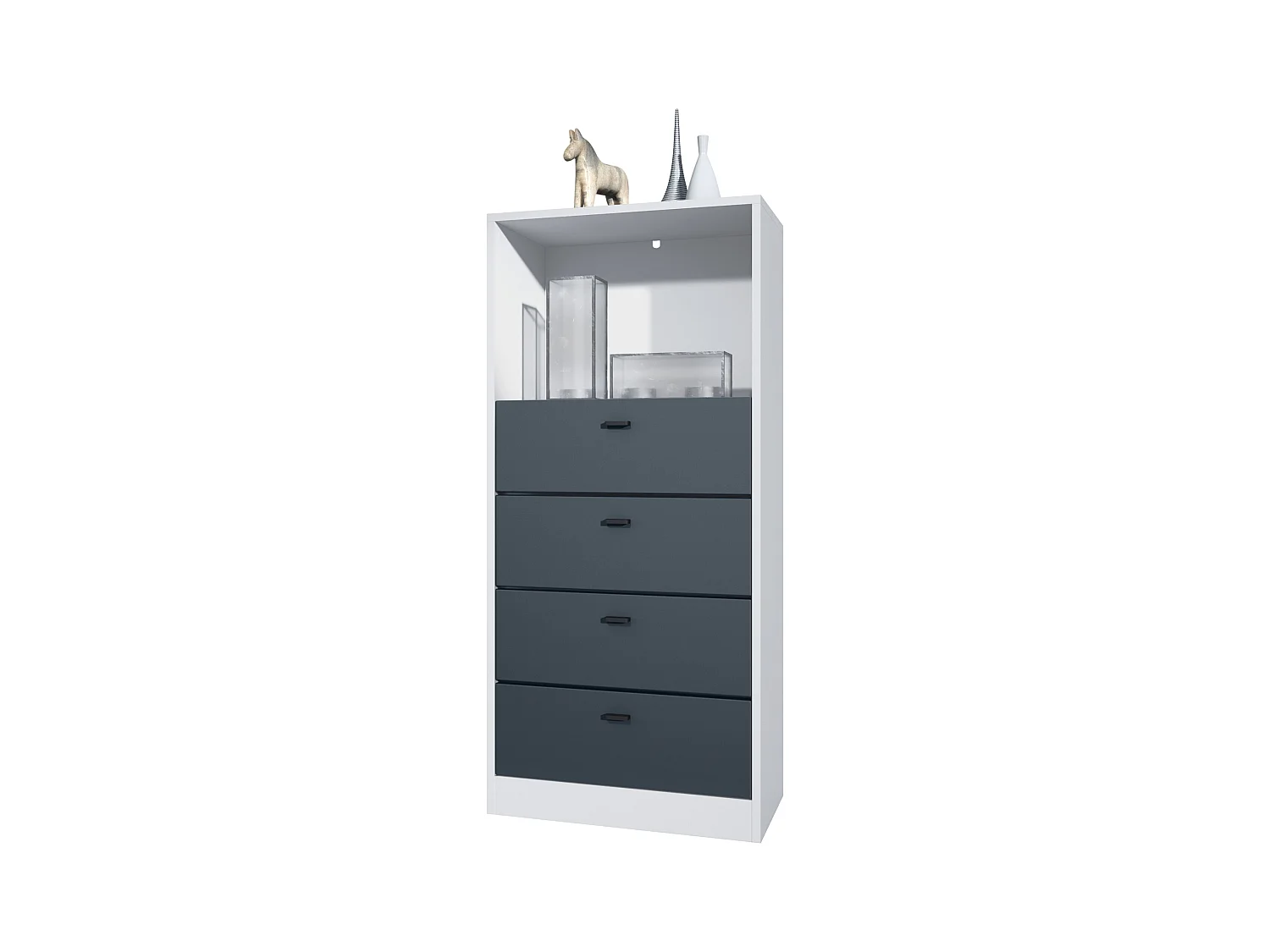 Commode Buffet Pino V3, avec 4 tiroirs & 1 compartiment ouvert, Anthracite mat/undefined sans LED (56 x 125 x 36 cm)