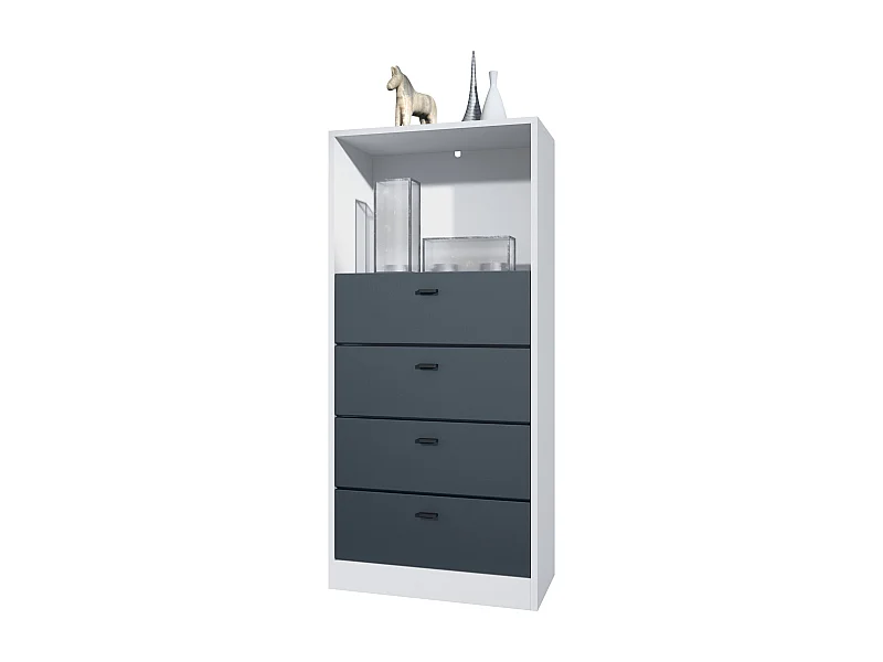 Commode Buffet Pino V3, avec 4 tiroirs & 1 compartiment ouvert, Anthracite mat/undefined sans LED (56 x 125 x 36 cm)