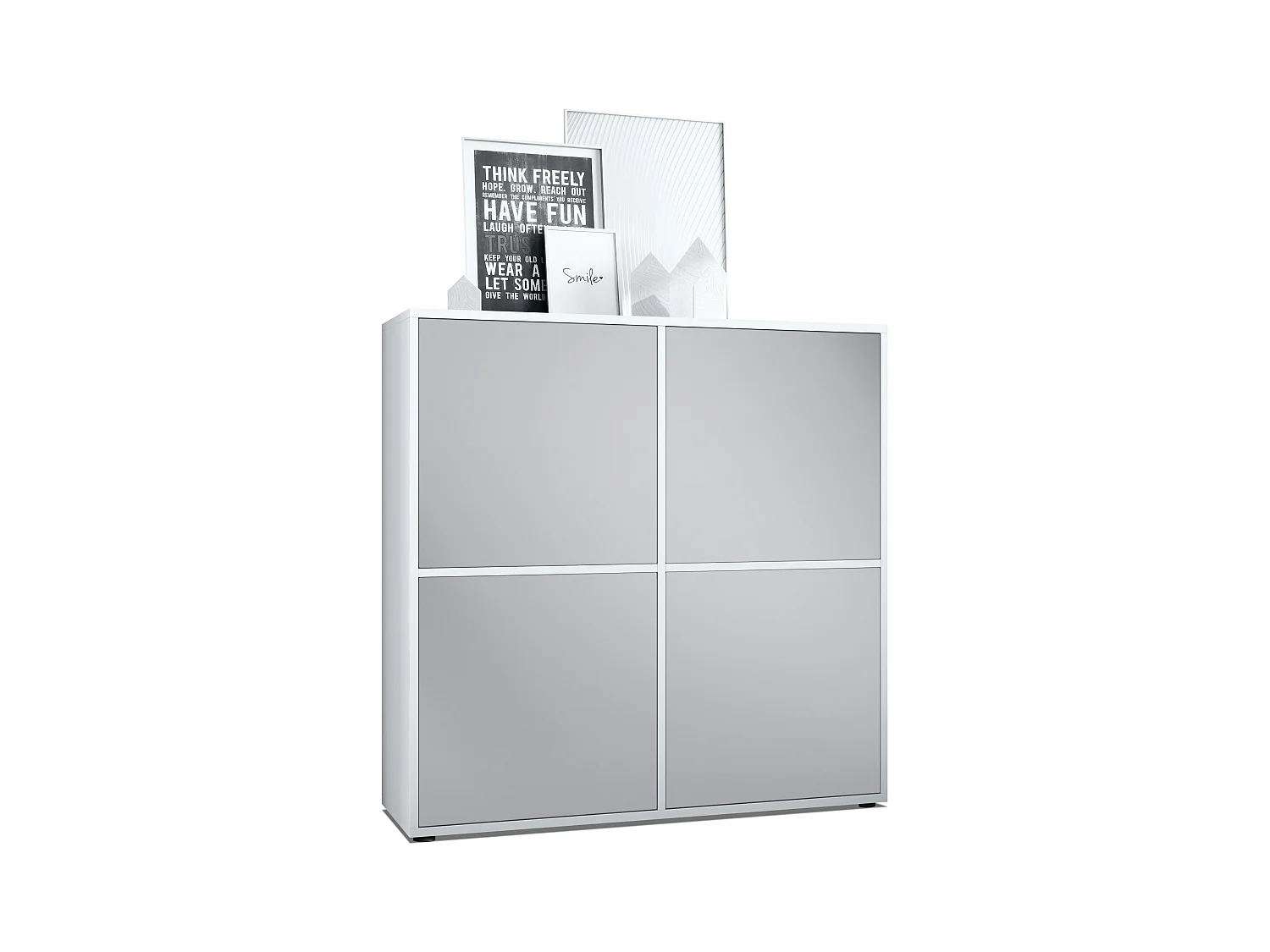 Highboard Cuba V2 Placard 104 x 105,5 x 35,5 cm Buffet à 8 compartiments, caisson en blanc mat / façades en Gris clair satiné mat