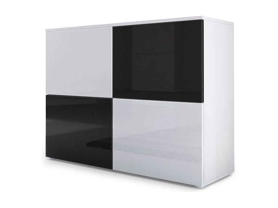 KOMMODE Rova Weiß Hochglanz / Schwarz Hochglanz