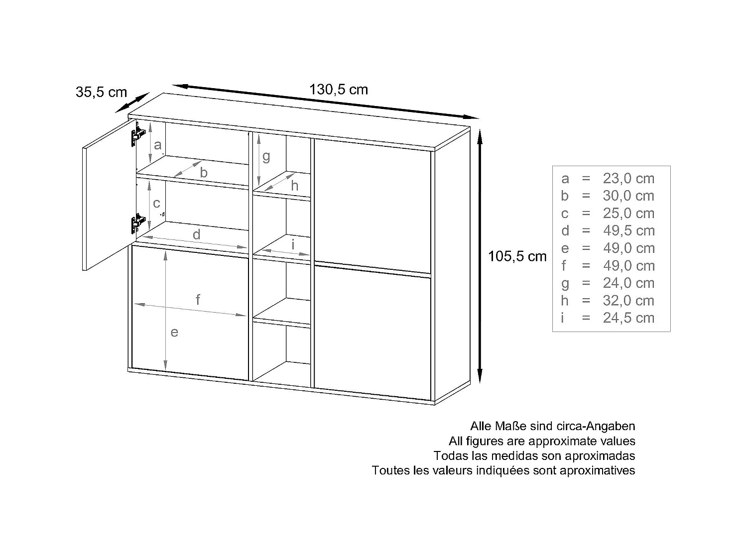 Highboard Cuba V3, blanc mat/gris sable haute brillance - Buffet moderne à 12 compartiments (130,5 x 105,5 x 35,5 cm)